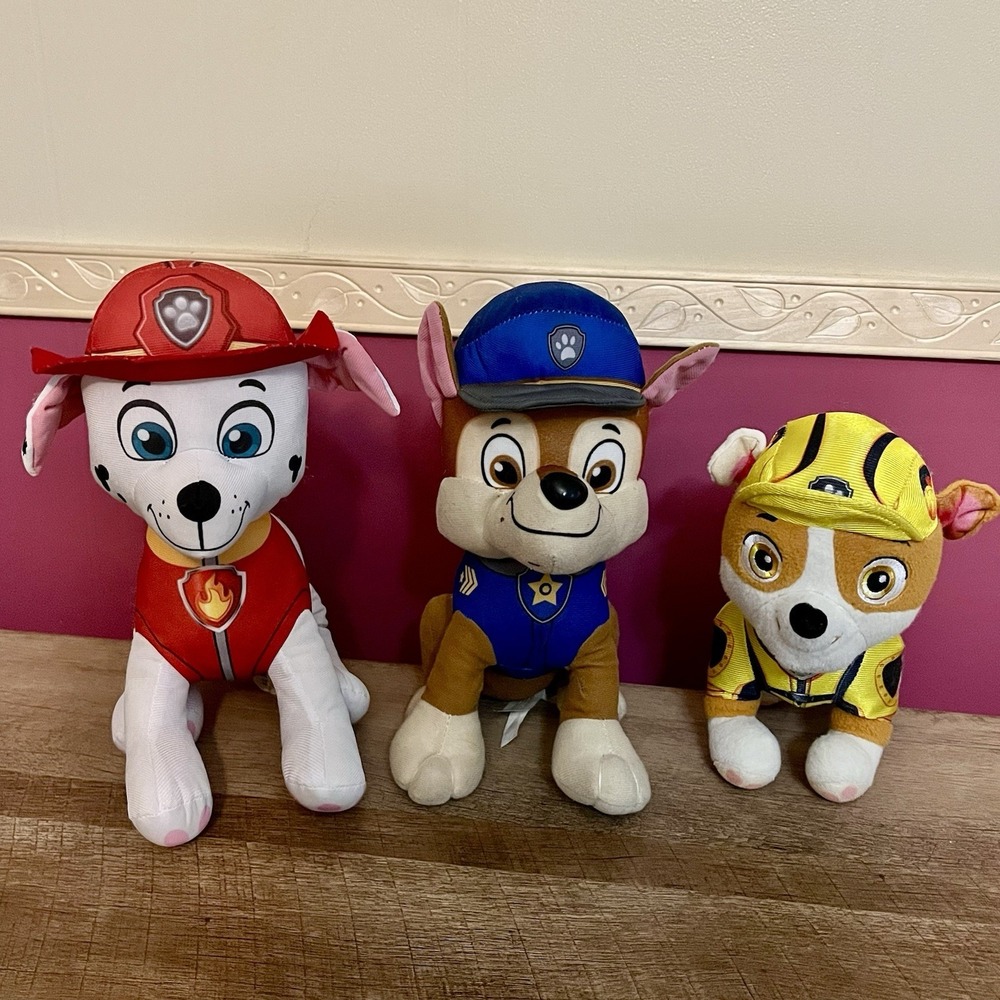 Lot Of 3 Plush Paw Patrol Marshall Chase Rubble Stuffed Animal 8-10" - Picture 2 of 16